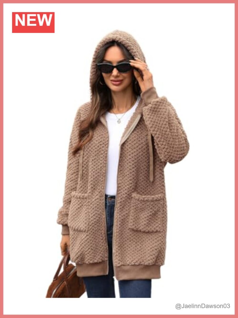 Sherpa Fleece Zip-Up Hoodie Jacket with Pockets Loose Fit